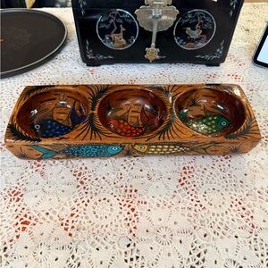 Hand Carved Colourfully Painted Fish Design Serving Tray
